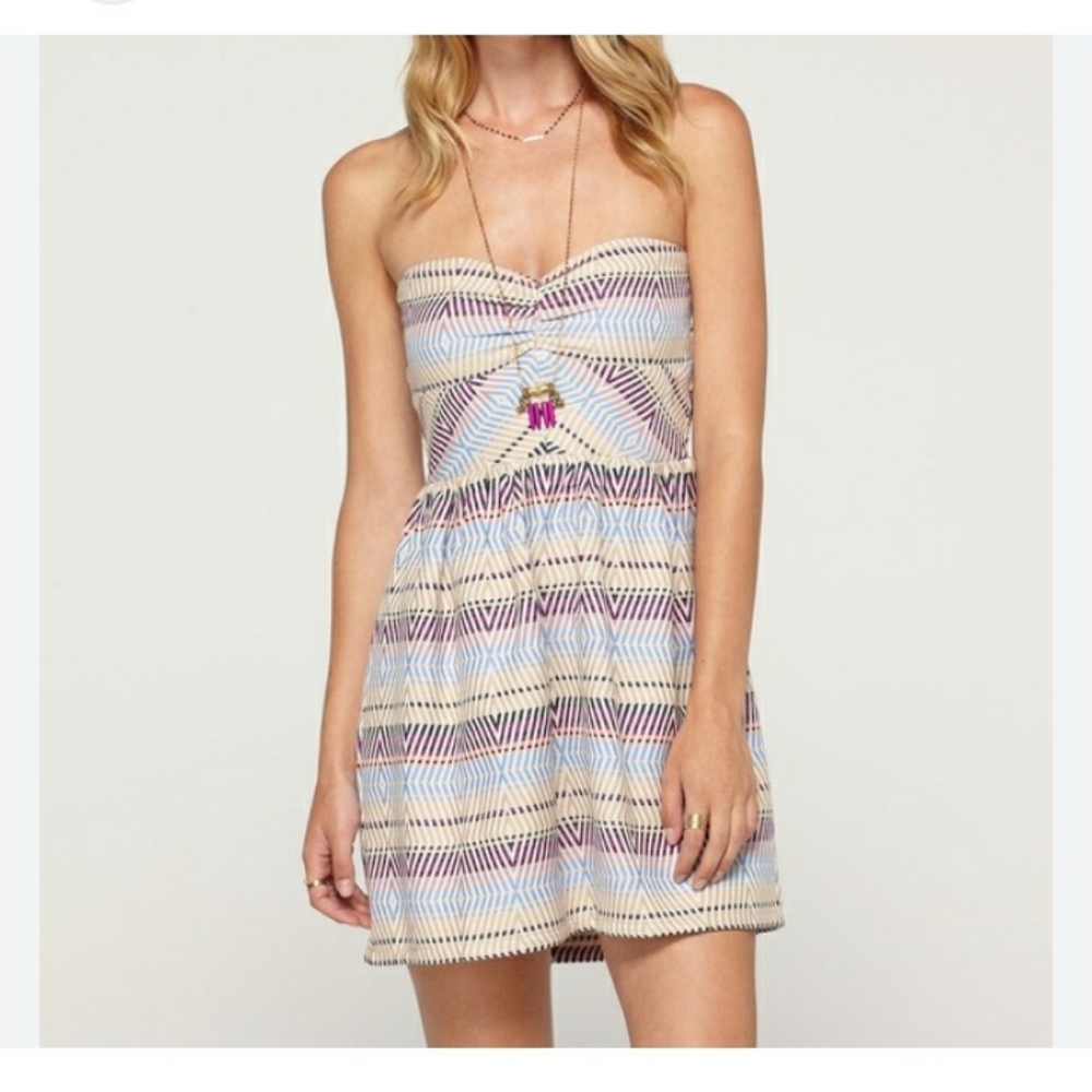 Roxy Y2K Fall Doll Multi Colored Strapless Jacqard Tribal Print Mini Dress Sz S